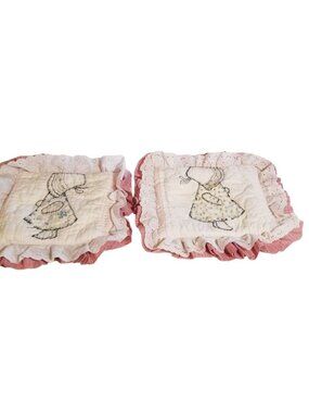 VTG Sunbonnet Sue Quilted Pillow Covers w/ Pillows 13x16 Handmade Set